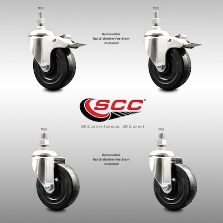 Service Caster 4 Inch 316SS Hard Rubber Swivel 10mm Threaded Stem Caster Lock Brake, 2PK SCC-SS316TSTTL20S414-HRS-M1015-2-S2